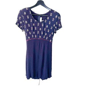 Vintage 90s Purple Textured Floral Print Short Sleeve Short Dress Medium